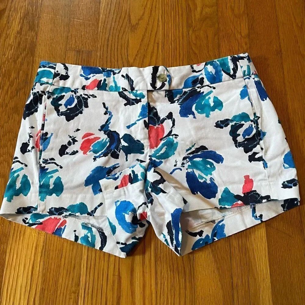 J CREW | white floral blue orange shorts 4